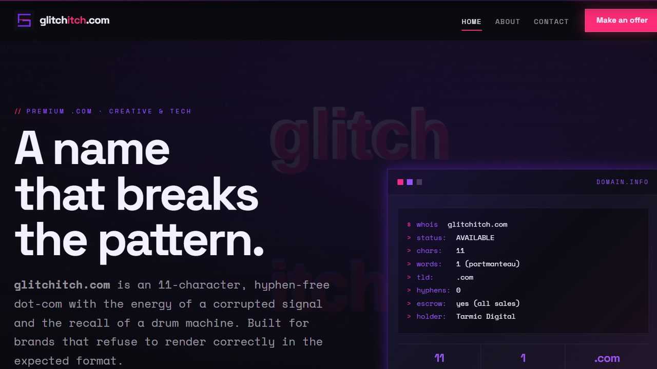 Glitchitch homepage, designed and built by Tarmic Digital