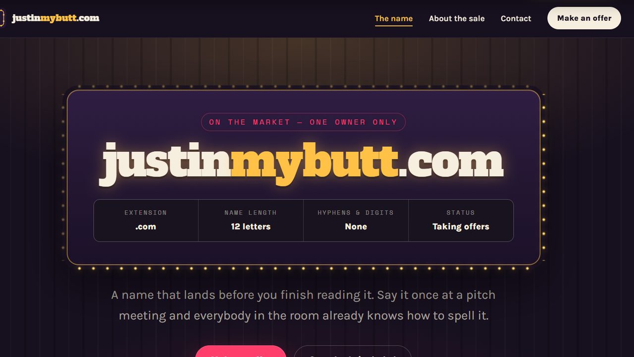 Justinmybutt homepage, designed and built by Tarmic Digital