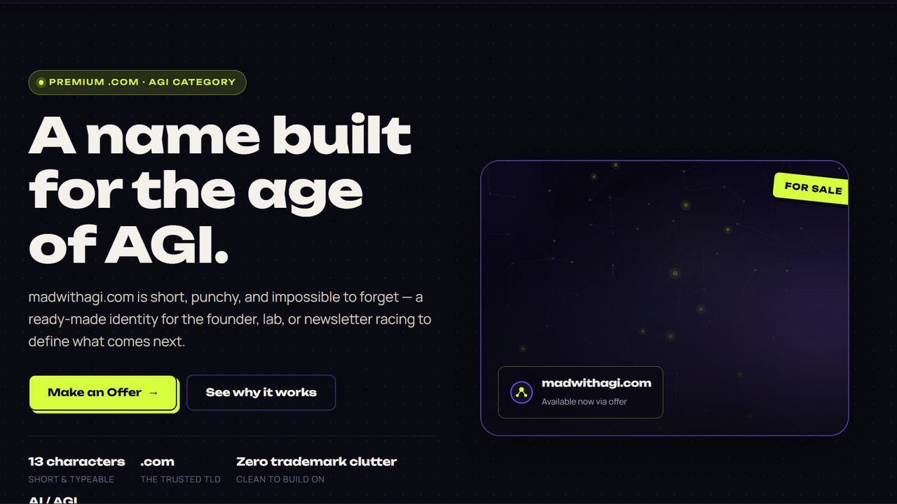 Mad With AGI homepage, designed and built by Tarmic Digital