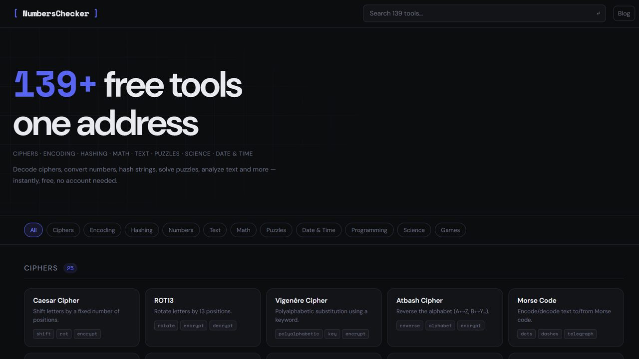 Numbers Checker homepage, designed and built by Tarmic Digital