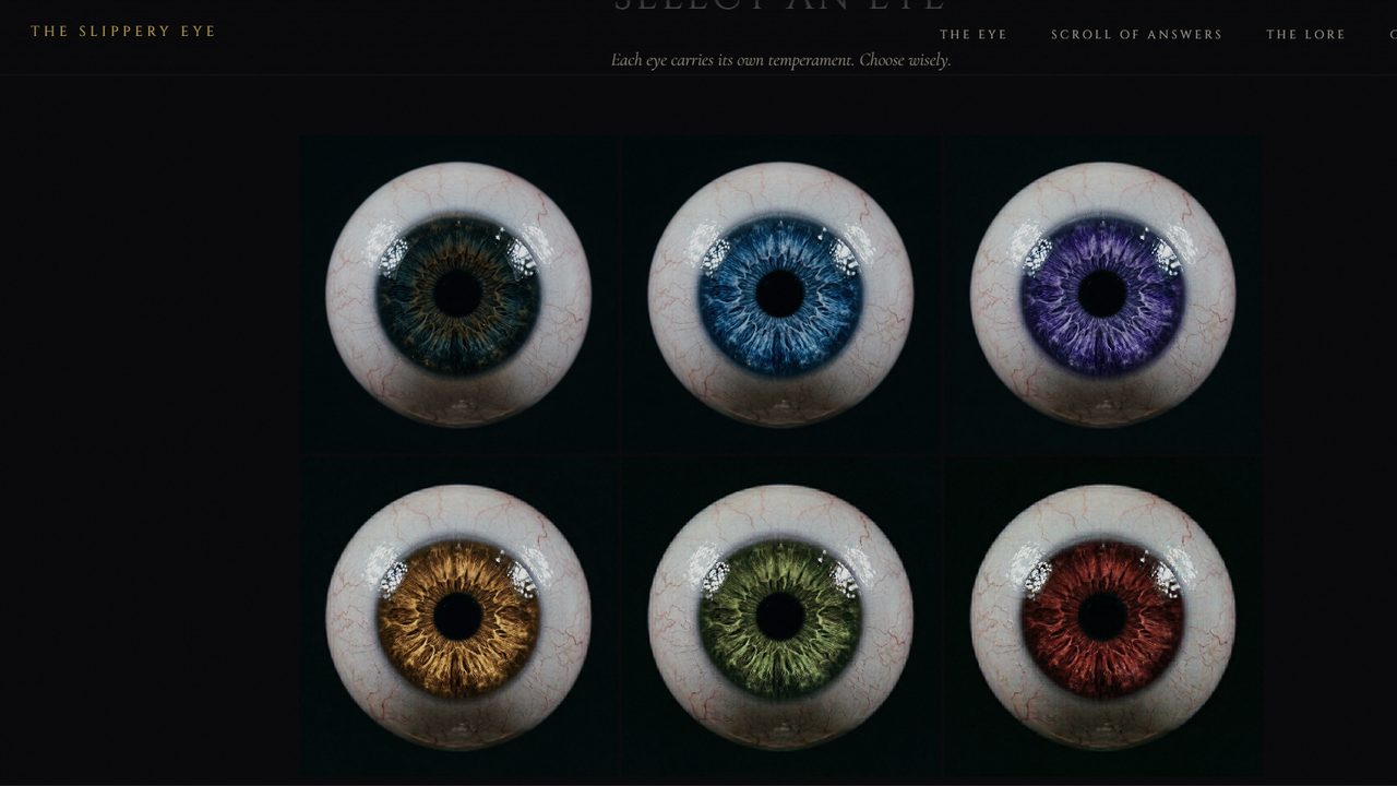 Slippery Eye homepage, designed and built by Tarmic Digital